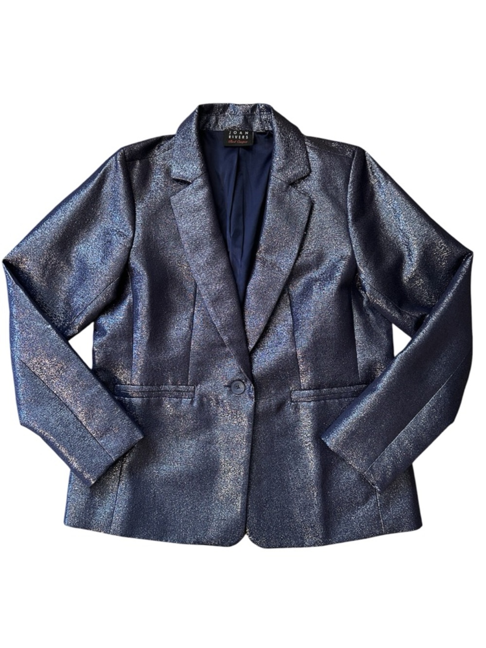 Joan Rivers Metallic Navy Blue Blazer Jacket.  Save Small. 40” Bust 25.5” Length